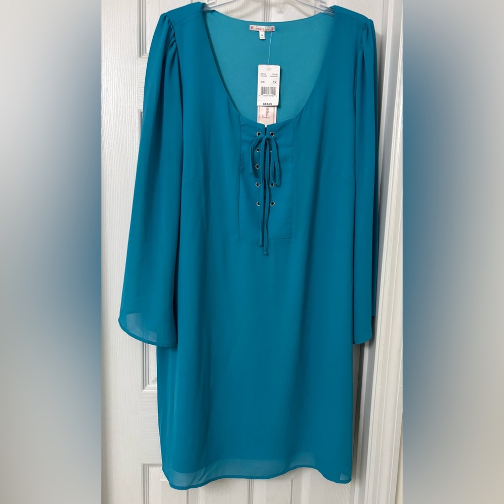Teal Lace-Up Dress
